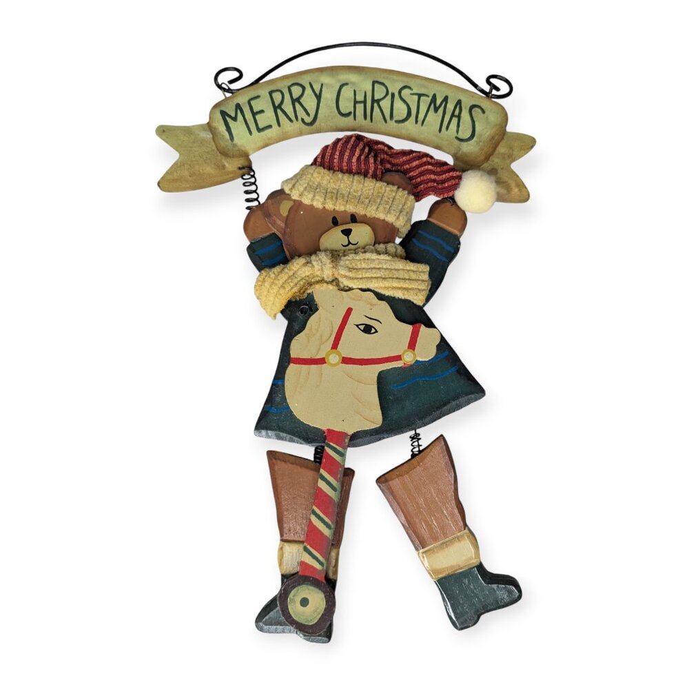 Christmas Bear Wood & Metal Wall Hanging 12" x 8" x 1"